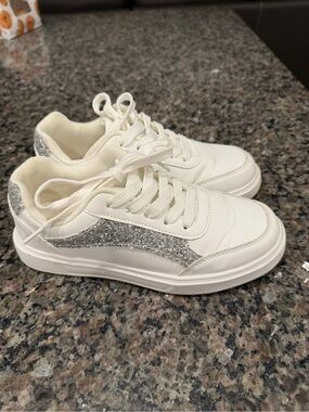 White Sneakers with Silver Glitter Accent